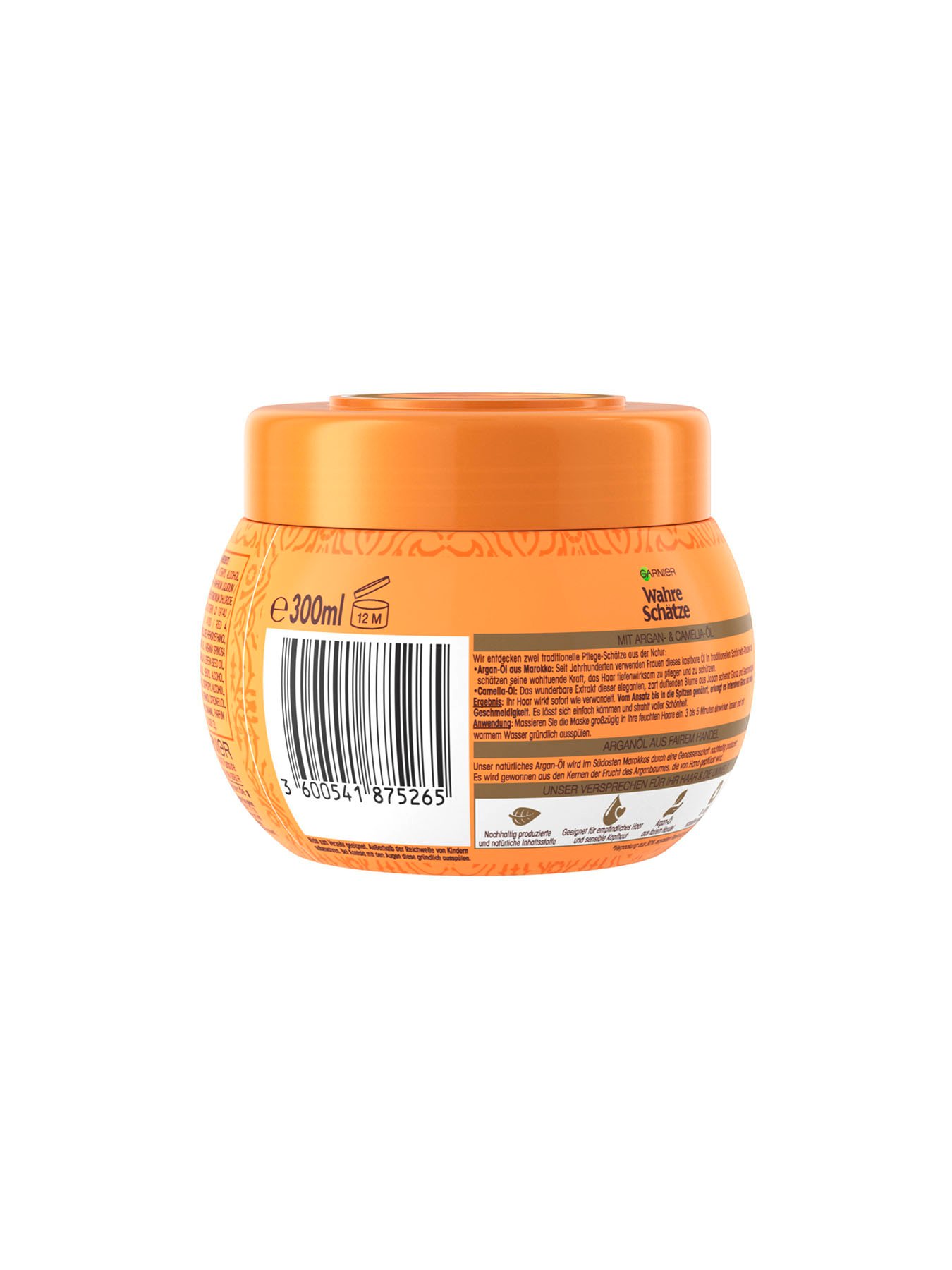 Tiefenpflege-Maske-Wahre-Schaetze-Argan-Camelia_Oel-300ml-Rueckseite-Garnier-De-gross